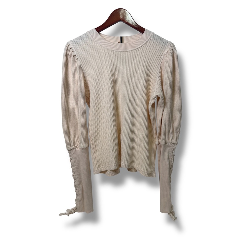 Free People FP One Tasha Thermal Top Women's Medium Waffle Knit Lace Up Cuff